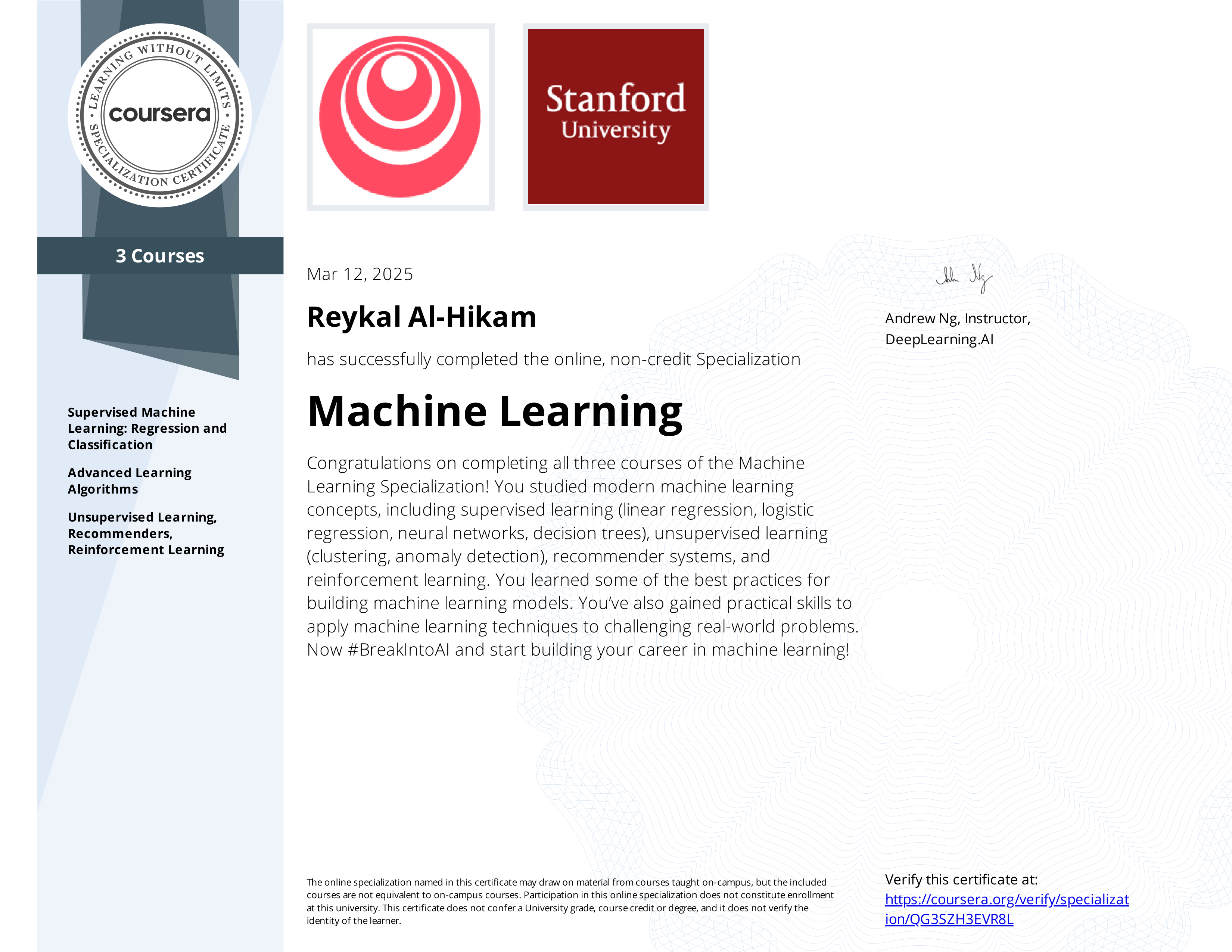 Sertifikat Machine Learning